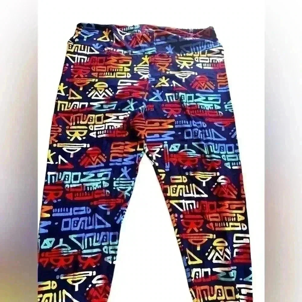 Lularoe TC navy blue tribal pattern multi colored leggings. NWOT.
